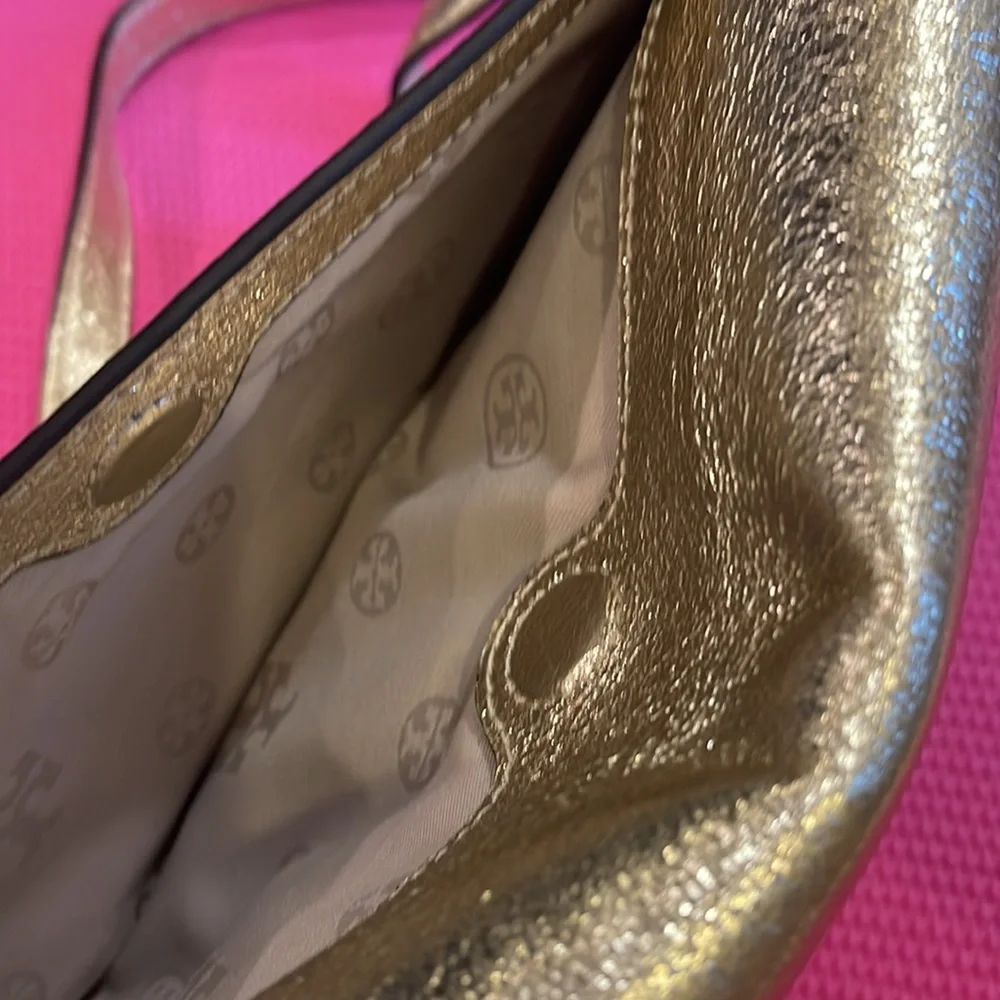 Tory Burch metallic Spark gold saddle bag